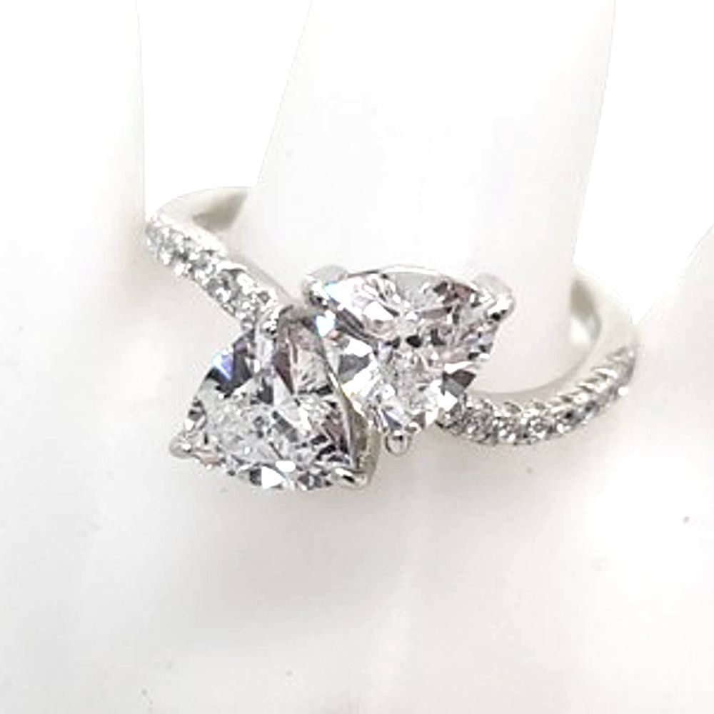 3.30cttw Trillion & Round Diamond Simulant Platinum Plated Ss Sz 8